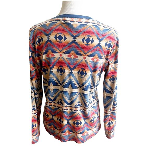 Chaps Denim Women’s Aztec Print Long Sleeve Vintage Soft Suede Lace Up V-Neck XL - Picture 3 of 10